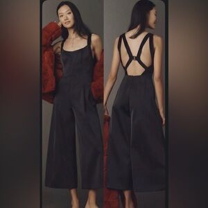By Anthropologie Women’s Elegant  Satin & Velvet Wide Leg Jumpsuit size 14 NWT